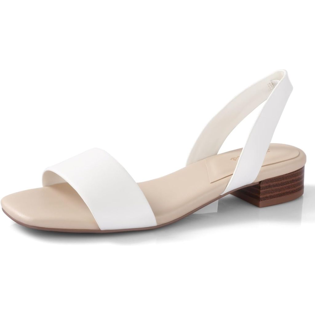 Ankis Low Heel Women Sandal Square Open Toe White Leather, Size 7.5