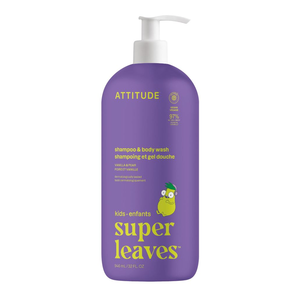 ATTITUDE Shampoo and Body Wash for Kids, Vanilla and Pear, 32 Fl Oz