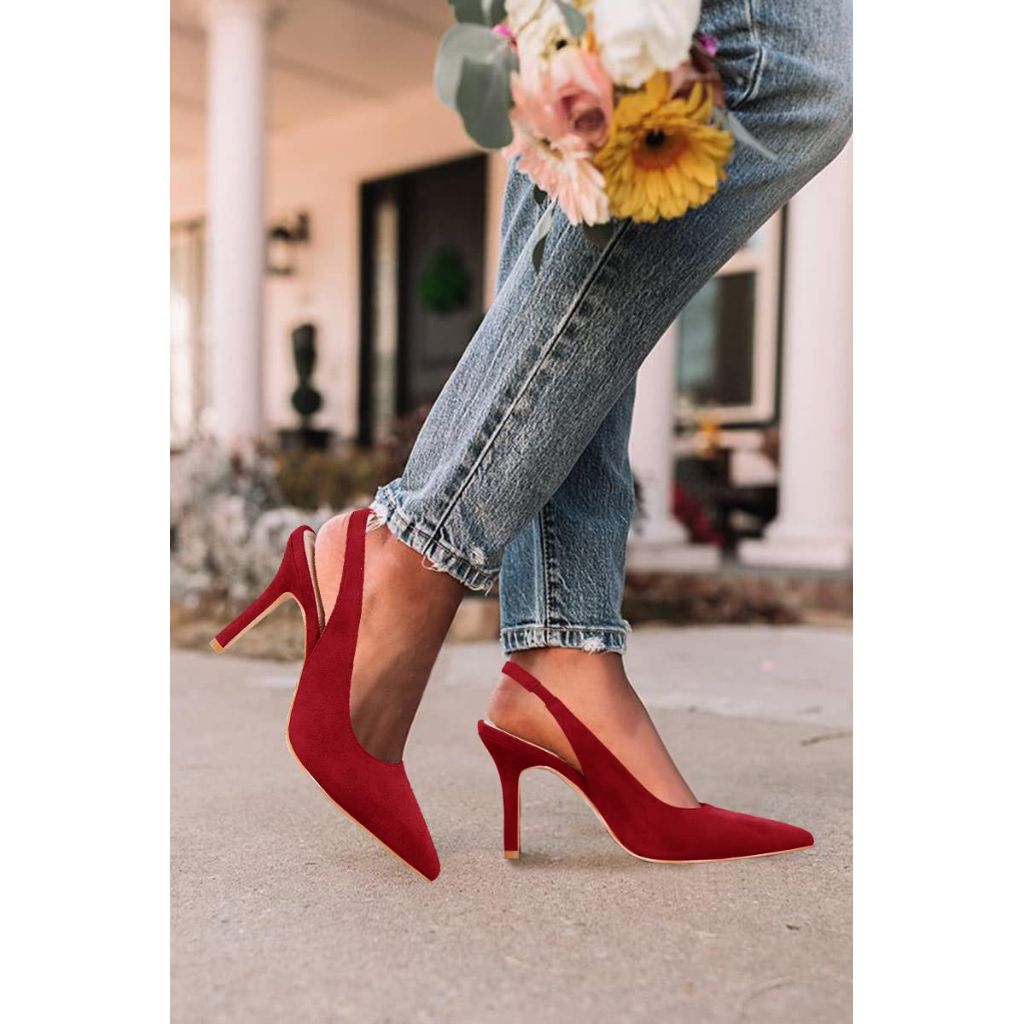 SZ 7.5, Trish Lucia Women's Slingback Pointed Toe | Burgundy