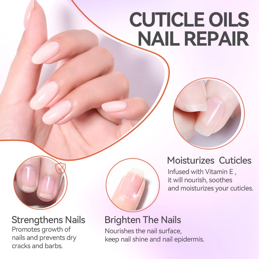 Gelike ec Nail Cuticle Oil - Peach Scent Dual Color Nail Moisturizing With Natural Jojoba Vitamin B & E for Nail Bed ＆ Damaged Nails Repair Treatment - Cuticle Cream for Nail Growth and Strength