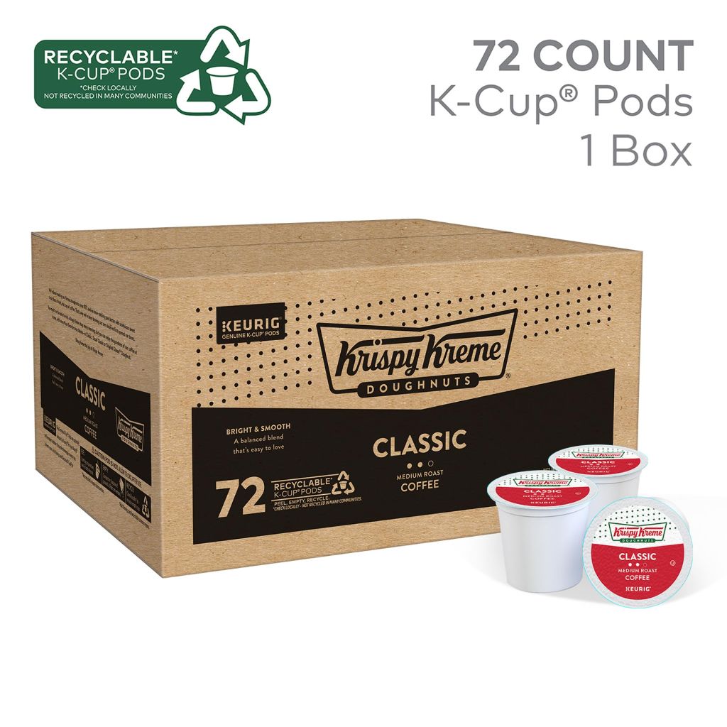 Krispy Kreme Classic, Single-Serve Keurig K-Cup Pods, Medium Roast Coffee, 12 Count (Pack of 6)