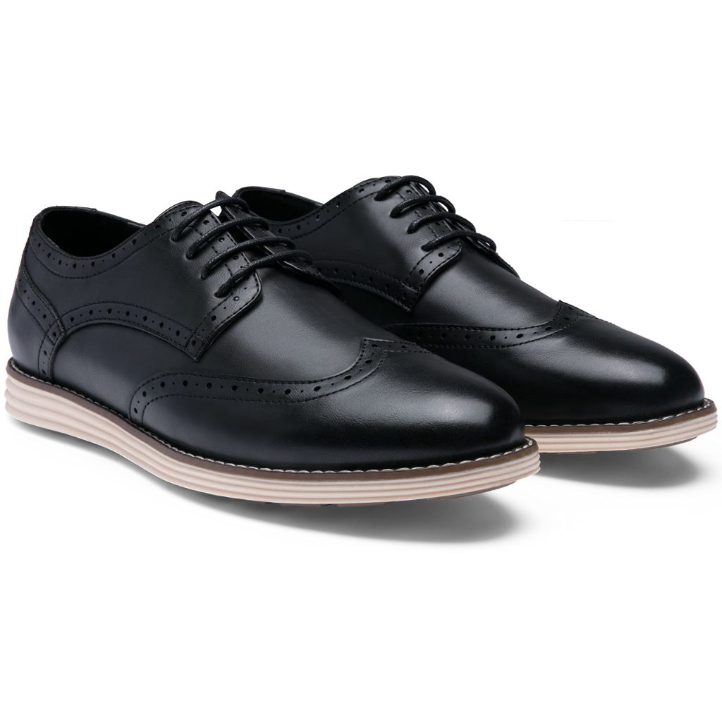 SZ 13, Vostey Mens Wingtip Plain Business Dress Shoes (BMY617A Black )