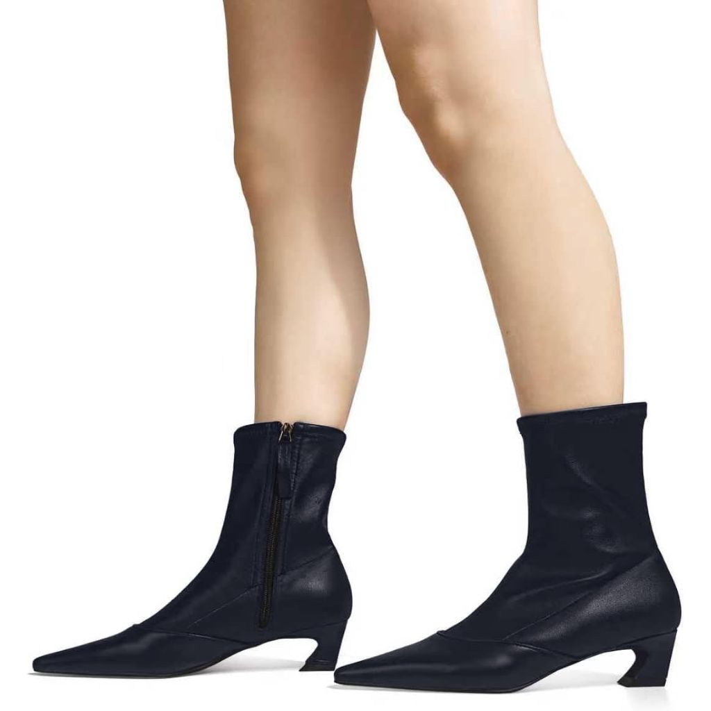 Sarawill Women's Side Zipper Dress Heel Boots, Navy, Size 9
