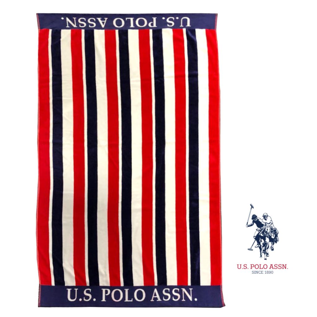 U.S. Polo Assn. Oversized Striped Nautical Design Beach Towel - East Coast Stripe (40” x 70”)