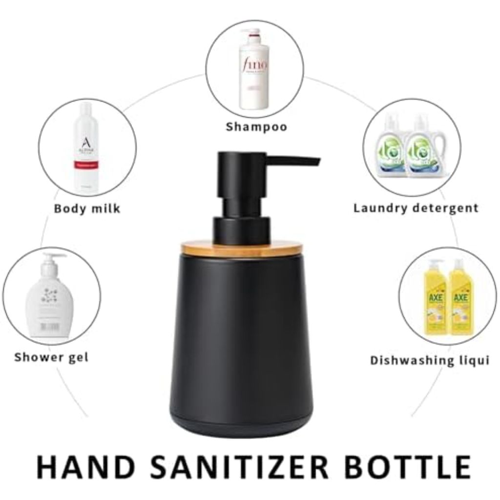 TOOZFO Soap Dispenser Plastic Bamboo with Pump Liquid Hand Lotion Dispenser for Shampoo Bathroom Kitchen 12 oz Black 2 Pack