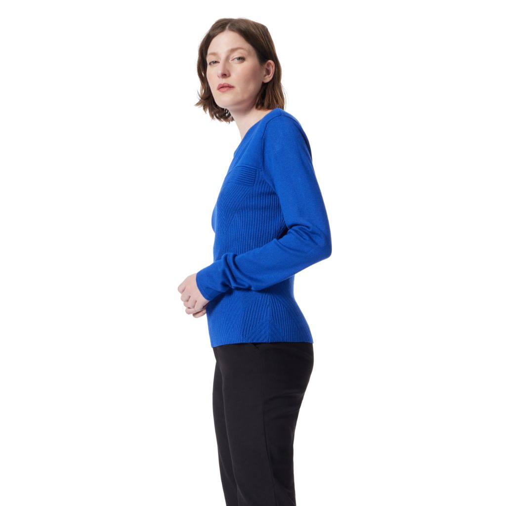 DEE OCLEPPO DO Women's Fiona Rib Stitch Long Sleeve Sweater, Blue, Small