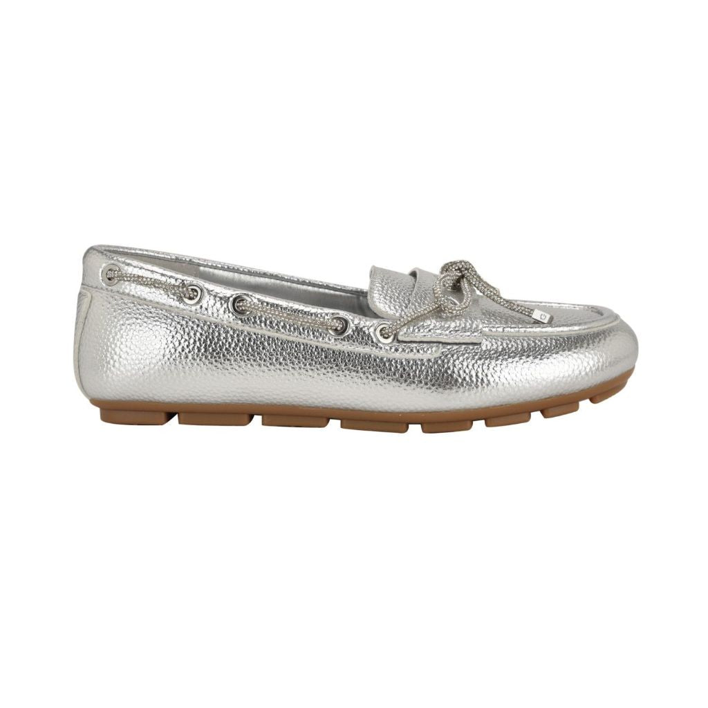 Guess Women's Lavonta Rhinestone Lace Tailored Boat Shoes - Silver Metallic6.5