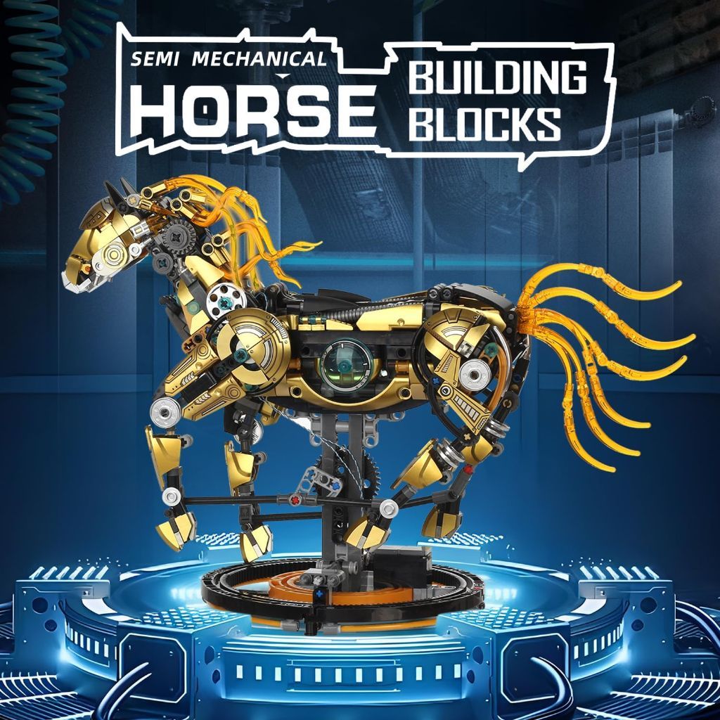 Mechanical Horse Building Kit with Lighting & Display Stand, 1055pcs. *Open Box*