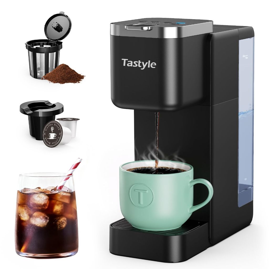 Tastyle Single Serve Coffee Maker, Iced and Hot Coffee Machine for K Cup & Grounds, Black