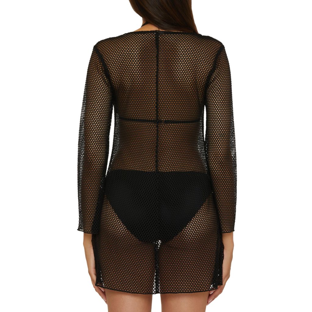 BECCA Mesh Cover - Women's Tunic, Tie Front, Casual, Beach Cover Ups for Women, Black, Medium