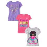 The Children's Place, Girl's Short Sleeve Graphic T-Shirts, 1st Day 3rd Grade/Reading/Heart 3-Pack,X-Large