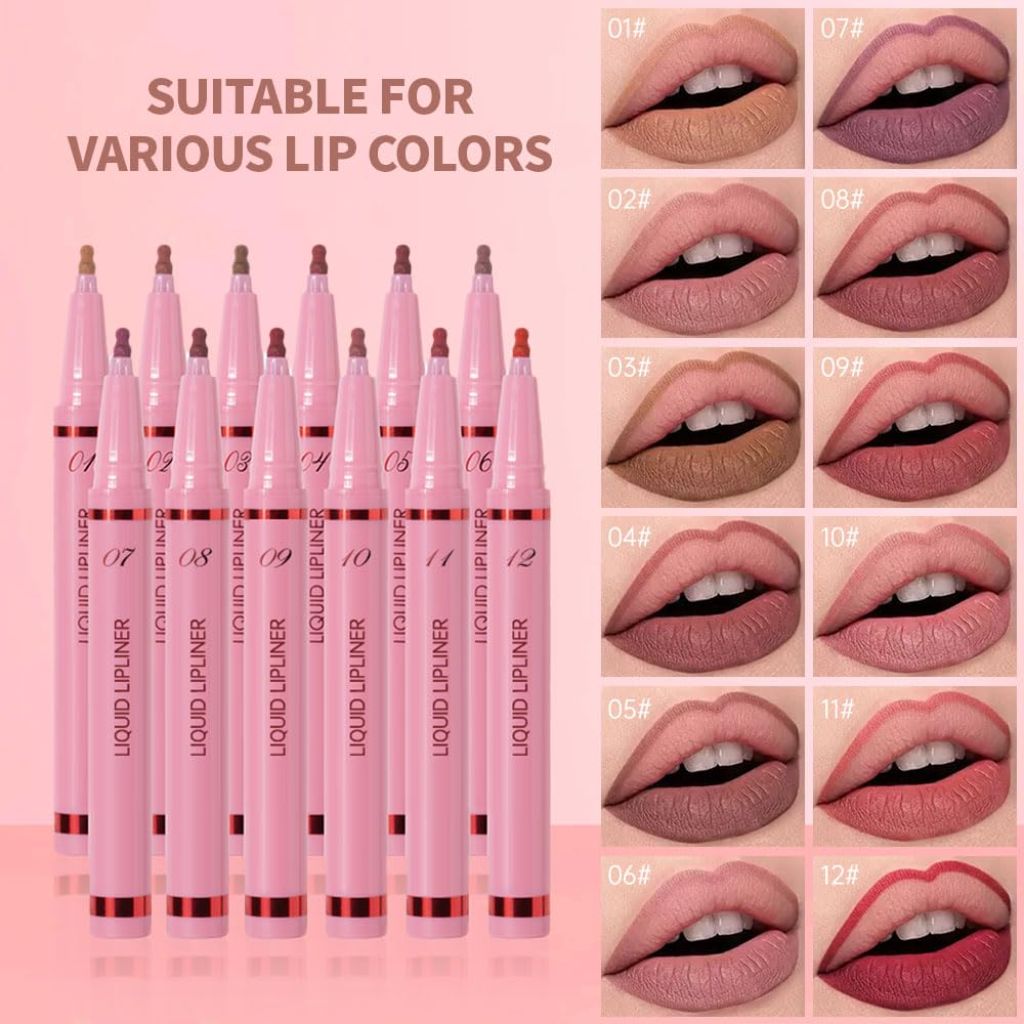 Hxssll Deep Red Lip Liner Stain – 24H Longwear Waterproof Matte Lip Contour Pen, Marker 12#