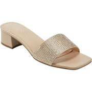 Marc Fisher Women's Casarea 2 Slip-On Heeled Sandals w/Rhinestones - Light Natural Satin, Size 7