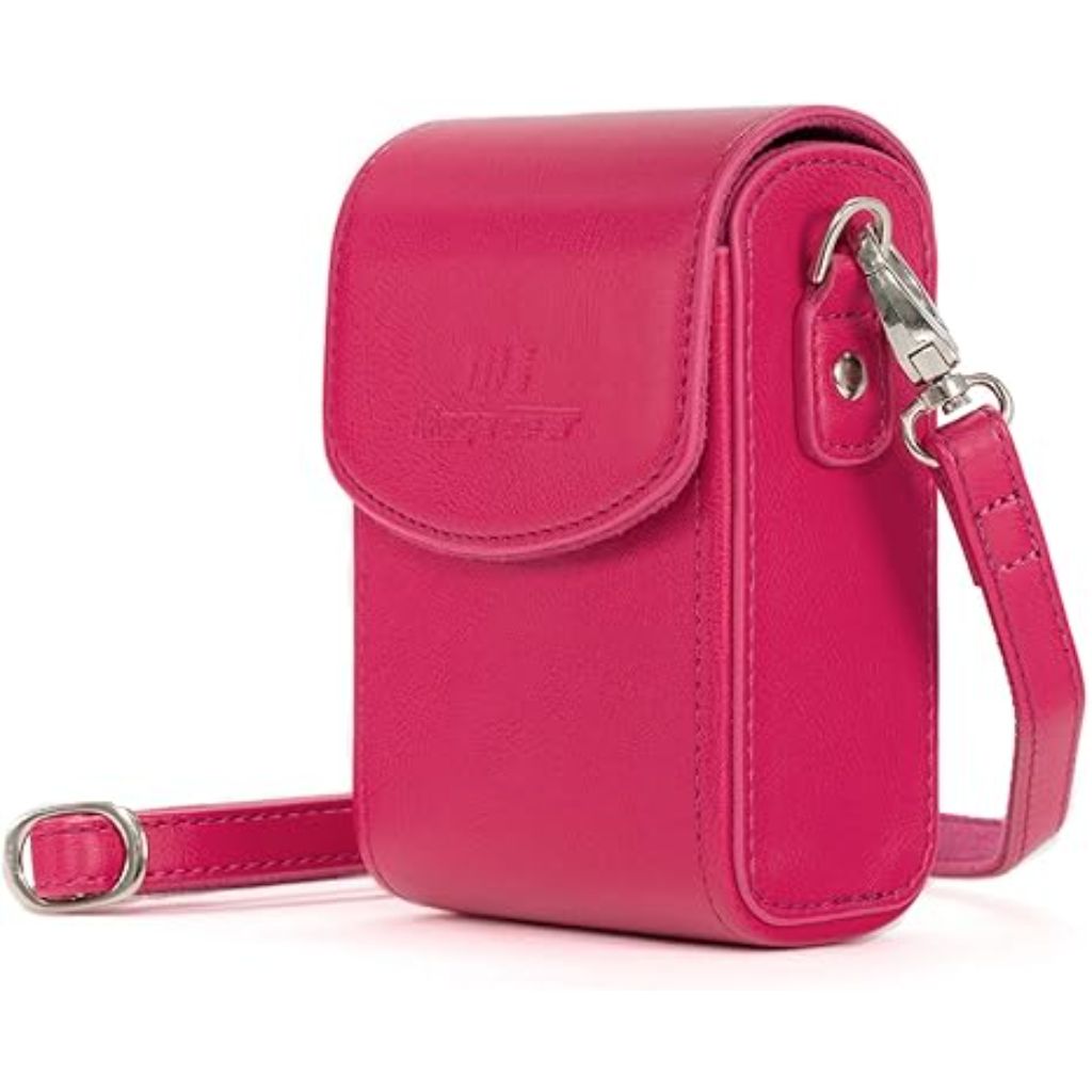 MegaGear Leather Camera Case with Strap compatible with Canon PowerShot G7 X Mark III, G7 X Mark II, G7 X - MG1255, Hot Pink