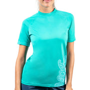 SZ L, Kanu Surf Women's Breeze UPF 50+ Short Sleeved Active Rashguard & Workout Top, Lanai Lagoon