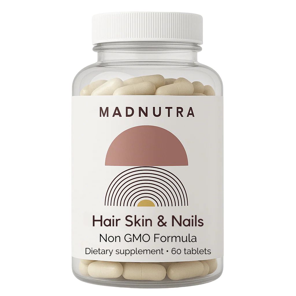 MadNutra Hair Skin Nails Vitamins - Biotin + Collagen Supplement, Vitamin C&E Complex for Healthy Hair Growth, Strong Nails & Glowing Skin - Premium Beauty Support Supplement for Women & Men