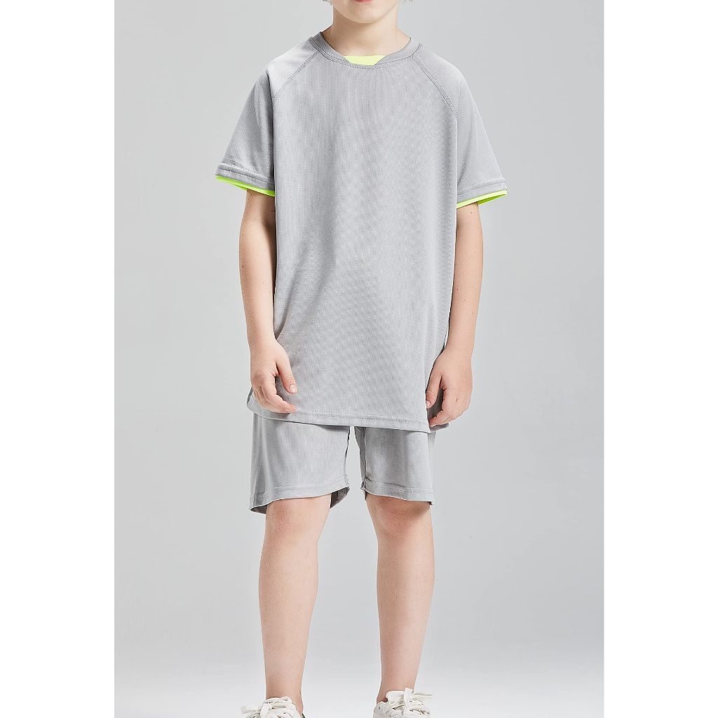 DANI CHINS Boys Loose Athletic Short-Sleeve Shirt and Active Mesh Shorts Set (GREY, 4)