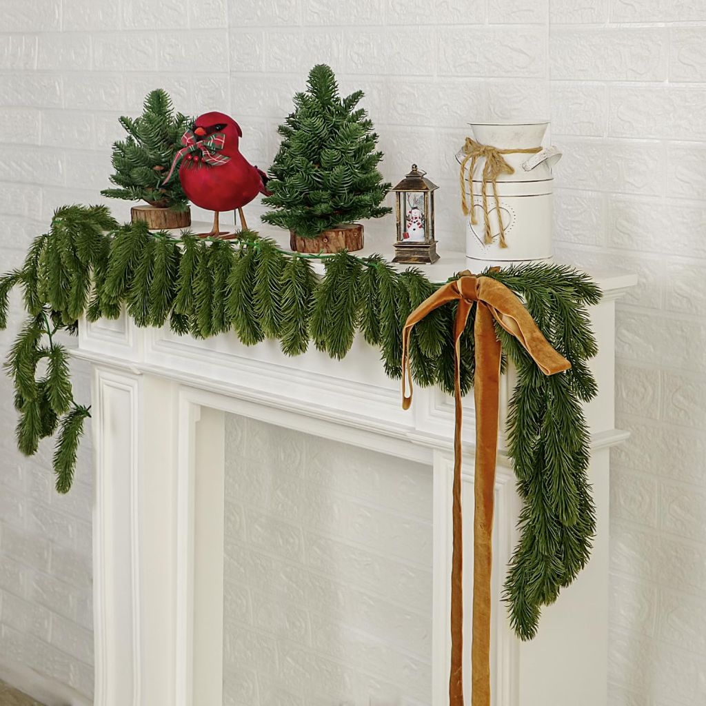6 Ft Christmas Pine Garlands Real Touch Winter Pine Garland Green Artificial Greenery Garland for Table Mantle Fireplace Rustic Xmas Holiday Decorations Indoor Outdoor (1, Fir)