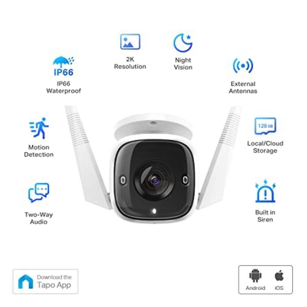 TP-Link Tapo 2K HD Security Camera Outdoor Wired, IP66, Motion/Person Detection