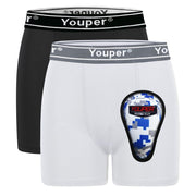 Youper Boys Compression Brief with Soft Protective Athletic Cup, White & Black, Large
