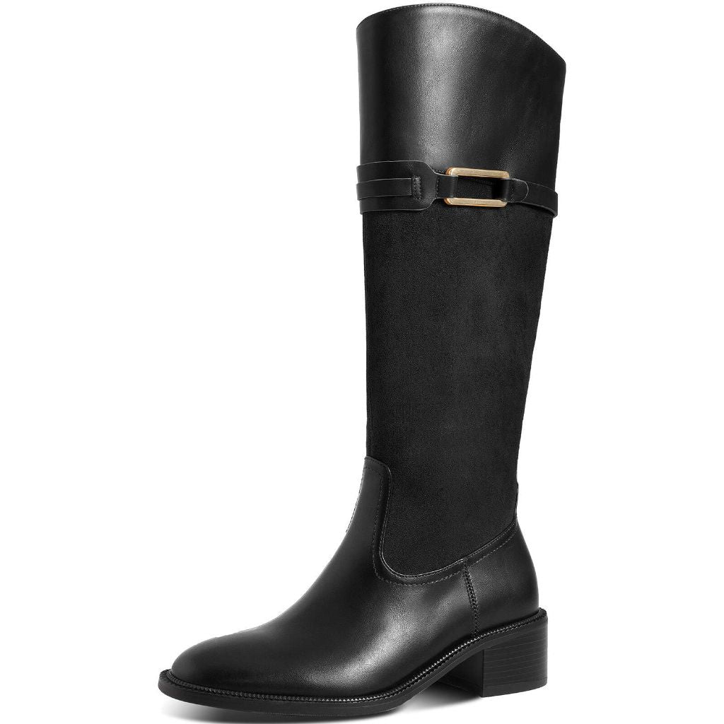 HOCHFART Womens Black Knee High Boots Chunky Block Heel Zip Up Tall Riding Boots Dress Fashion Fall Boot for Women 2025, Size 8.5
