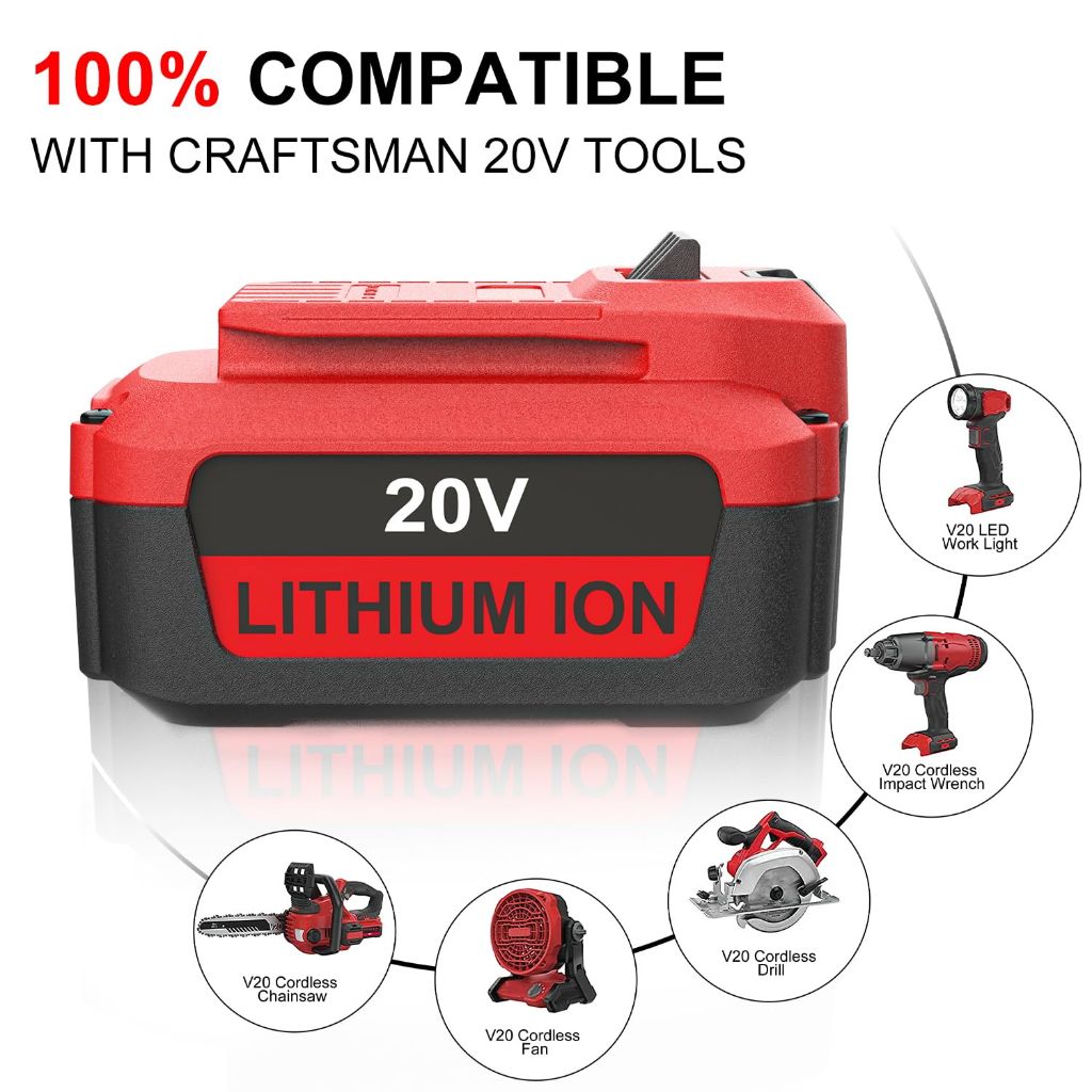 20V 6.5Ah Lithium Battery Replacement for Craftsman CMCB204 - Includes Charger and 2 Batteries