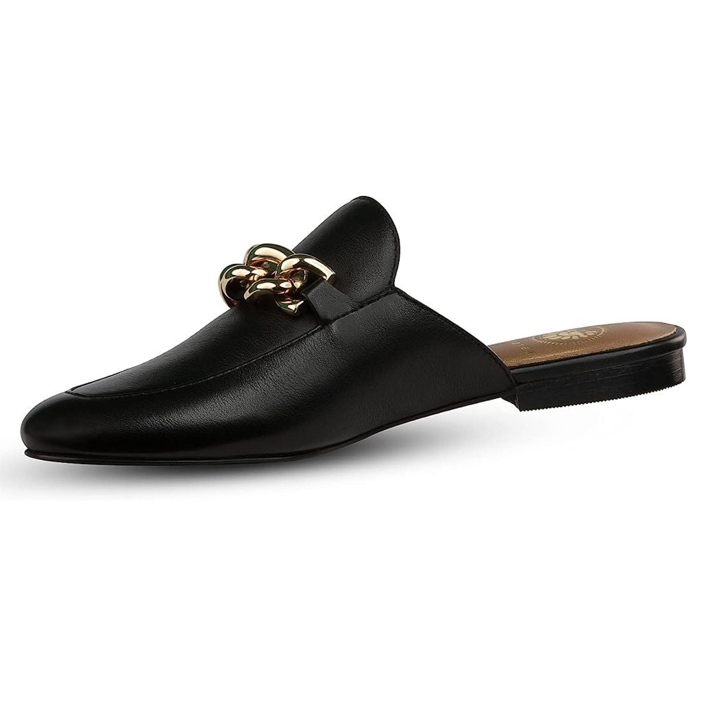SZ 7M, JATAREA Women's Flat Mules | Round Toe Leather Slip-Ons for Any Summer Outing - BORNALI Black