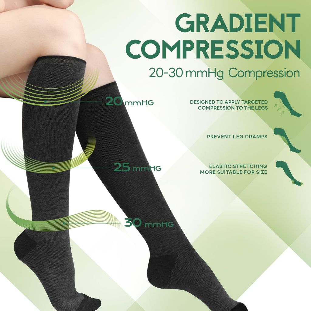 SONORAN Women's Knii-High Bamboo Viscose Compression Socks - L/XL (6 Pairs)
