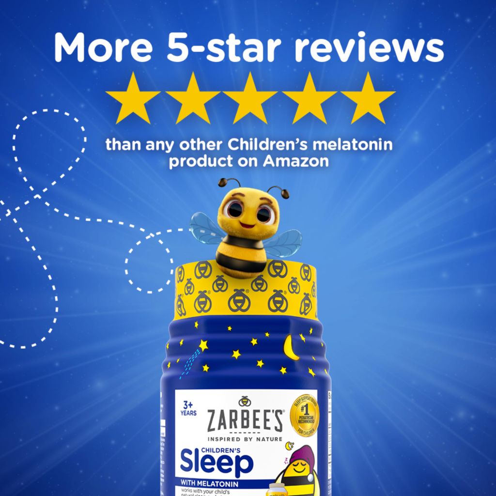 Zarbee's Kids Melatonin Gummies with 1mg Melatonin, Natural Strawberry, 60 ct