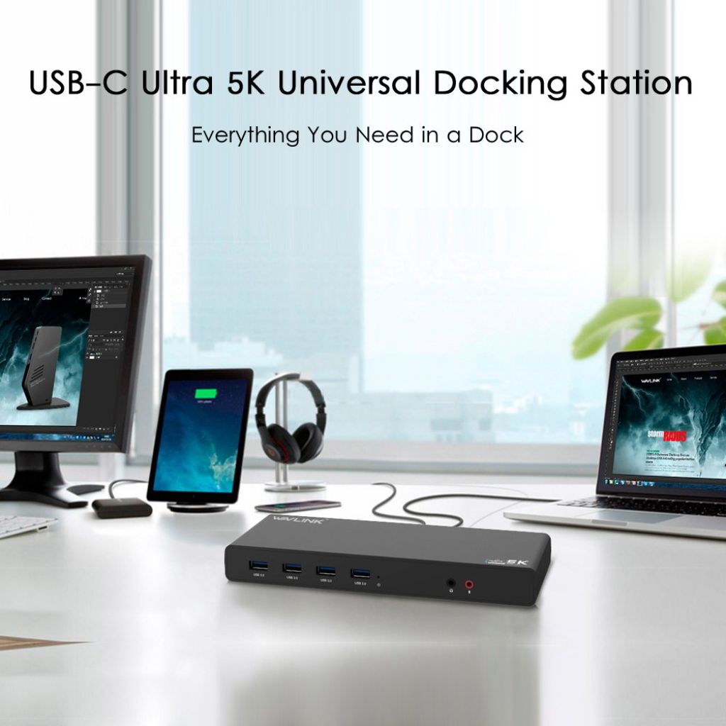 WAVLINK Laptop Docking Station Stand USB-C Ultra 5K for Dual Monitors (WL-UG69DK1)