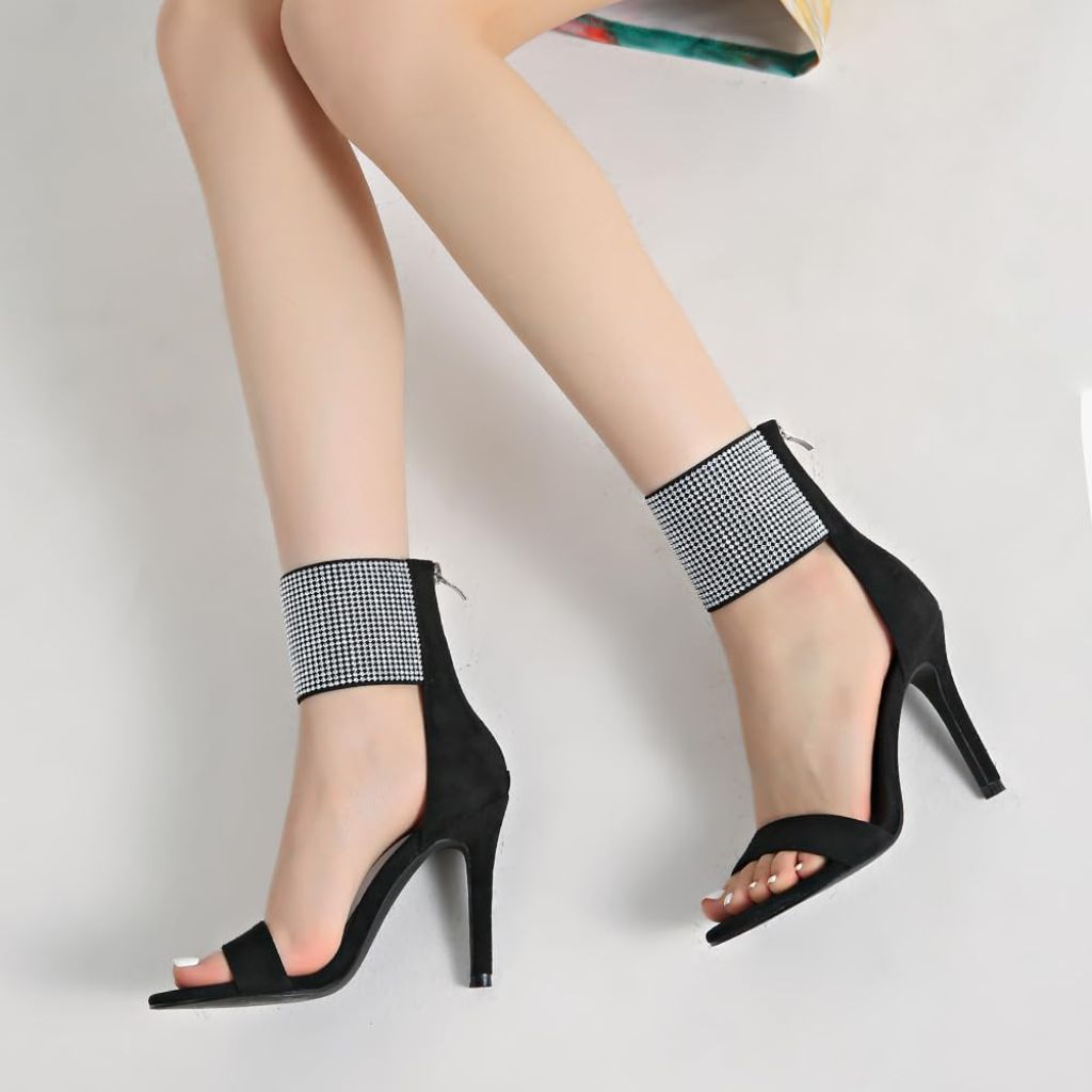 CARLKARIDA Women's High Heel Sandals Open Toe Ankle Tie Dressy Heeled Sandals for Prom, Party, Evening Events, 3.93 Inch Comfortable Thin Block Heels NH