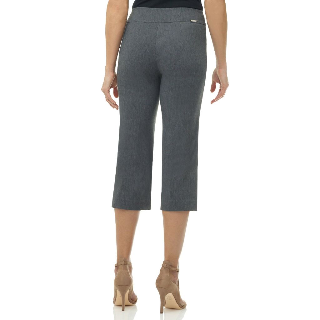 Rekucci Women’s Comfort Stretch Pull-On Capri Pants with Button Detail – Everyday Casual Wear (14, Charcoal)
