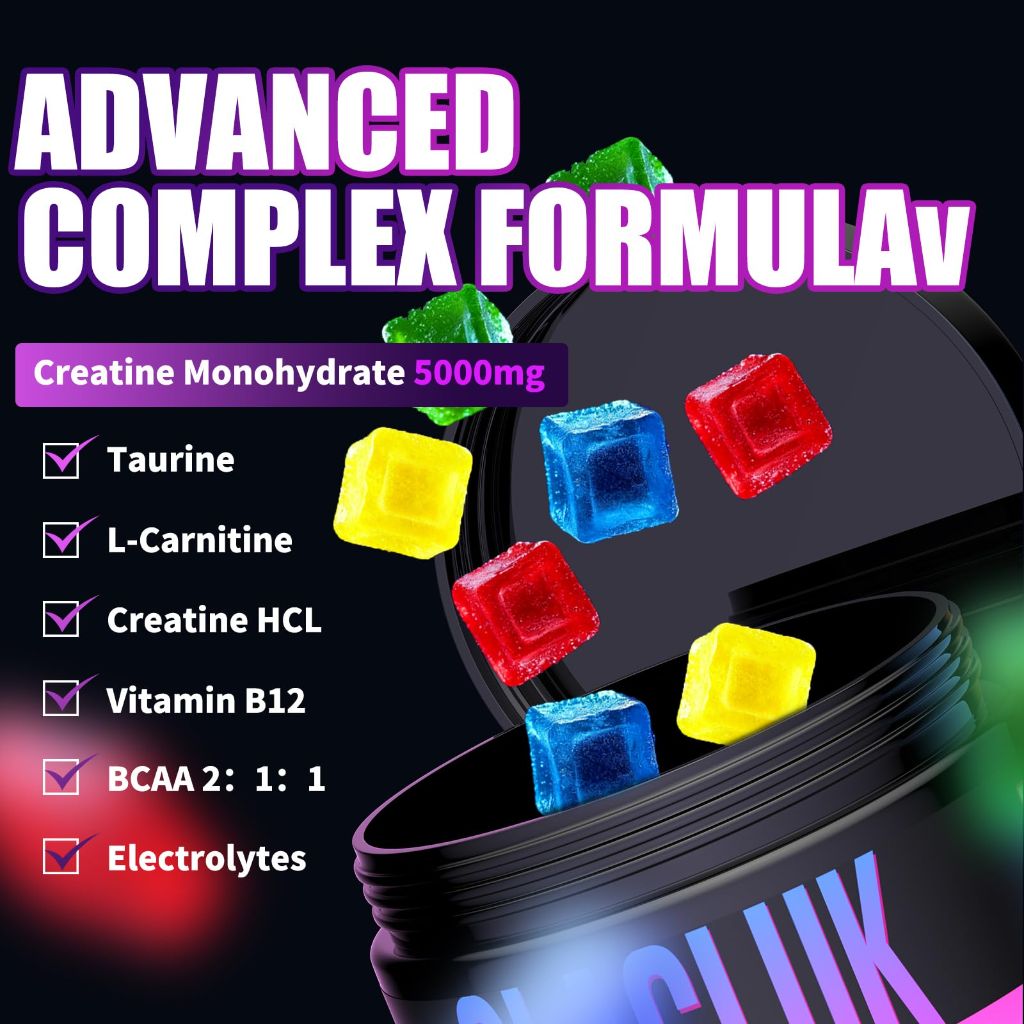 OLACLUK Creatine Gummies for Men, Creatine Monohydrate Complex 5000mg with Taurine,  Fruit Punch, 120 Count