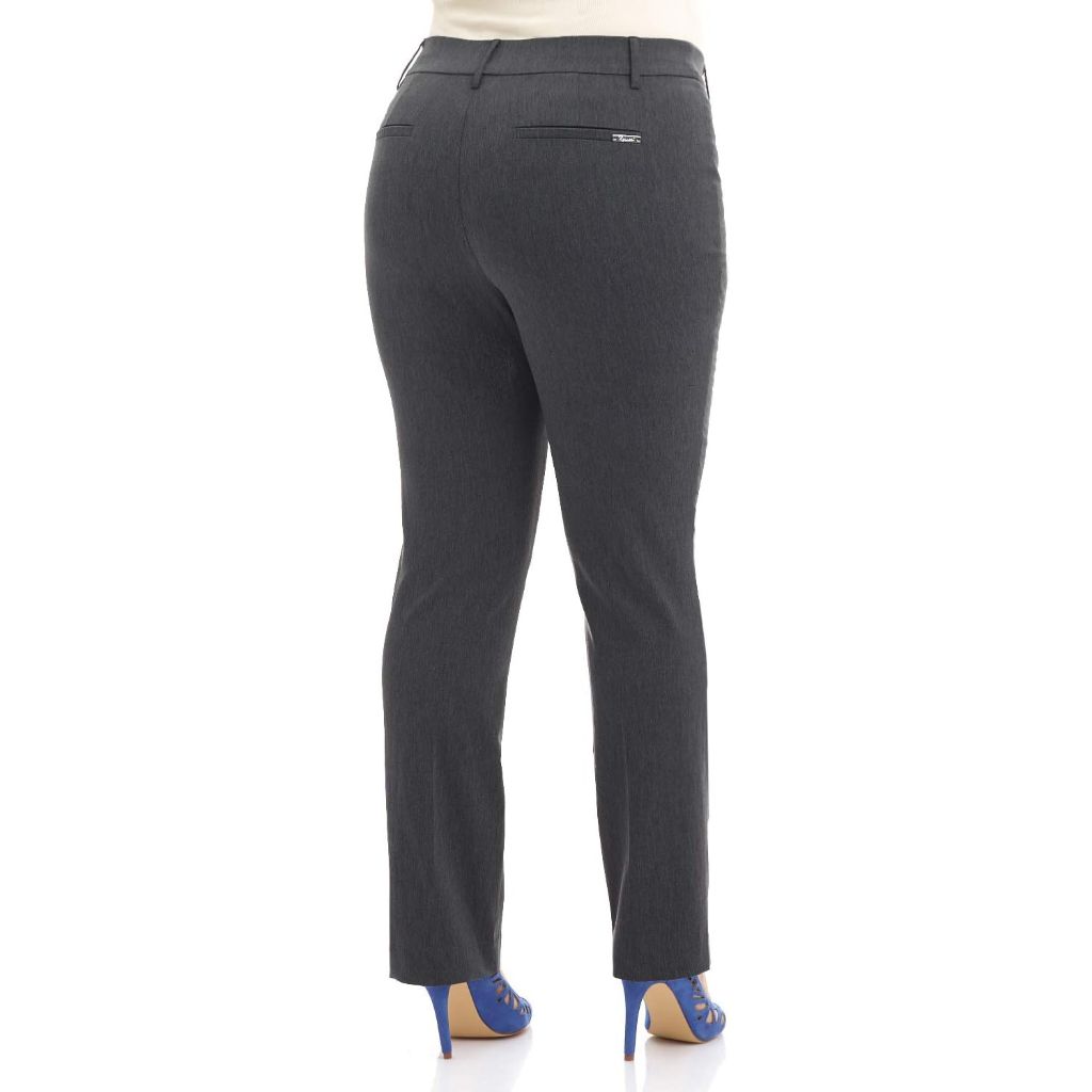 SZ 14WT, Rekucci Curvy Woman Ease into Comfort Plus Size Straight Pant w/Tummy Control | Charcoal