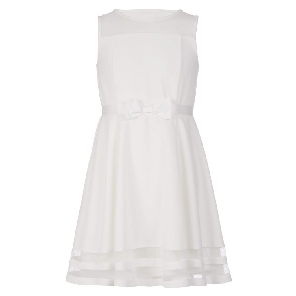 Calvin Klein Girls' Sleeveless Round Neck Fit and Flare Party Dress, Whipped Cream, 16