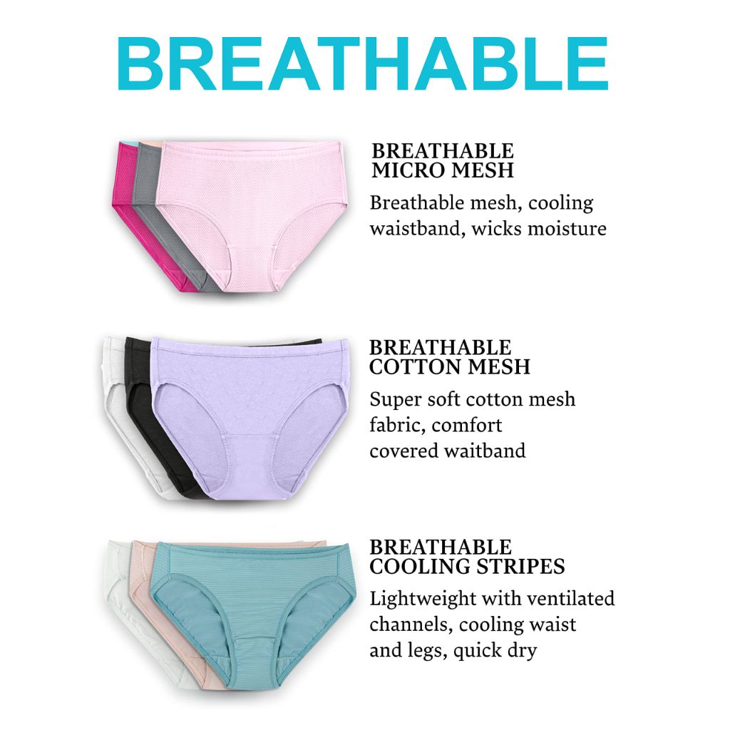Fruit Of The Loom Womens Breathable Underwear- Brief - 6 Pack - Colors May Vary, 7 US