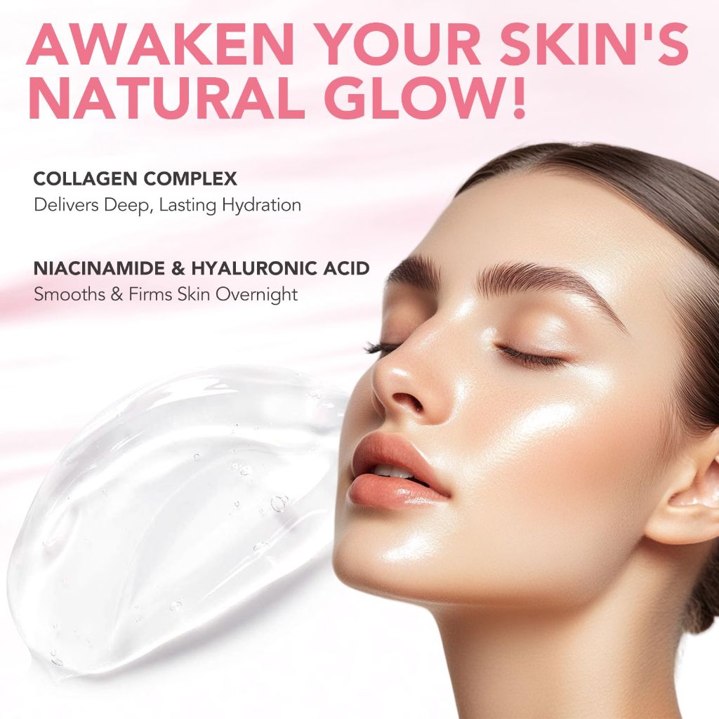 Collagen Night Wrapping Mask, 2 PCS Collagen Jelly Face Masks with Jelly Brush