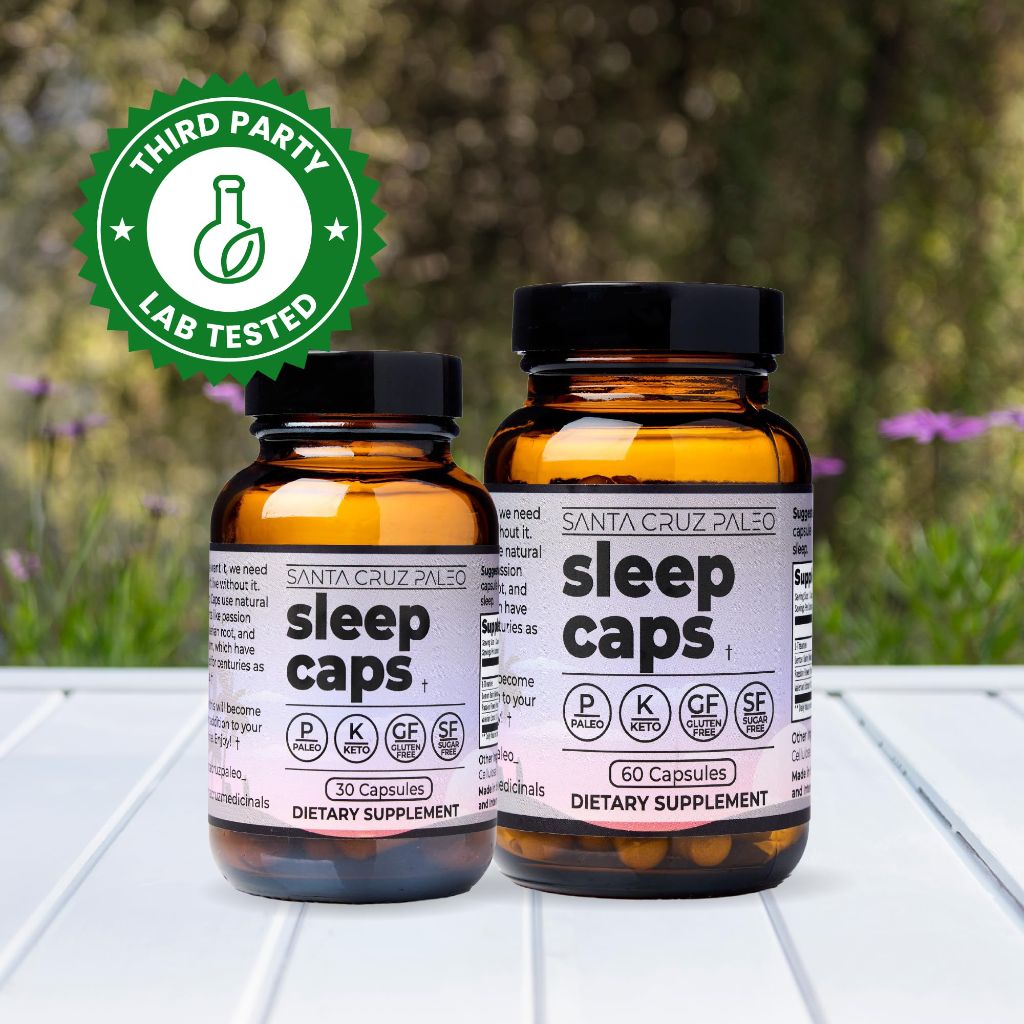 Santa Cruz Paleo Sleep Caps with L-Theanine, Lemon Balm, Passion Flower & Valerian Root - Melatonin-Free Nighttime Relaxation, 30 Capsules