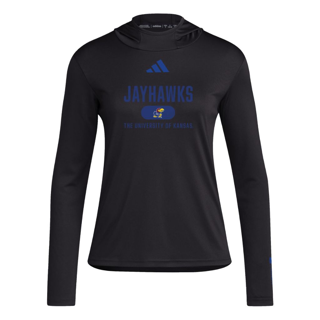 SZ M, Adidas Women's D4T Kansas University Lightweight Hoodie, Black/Team Royal Blue