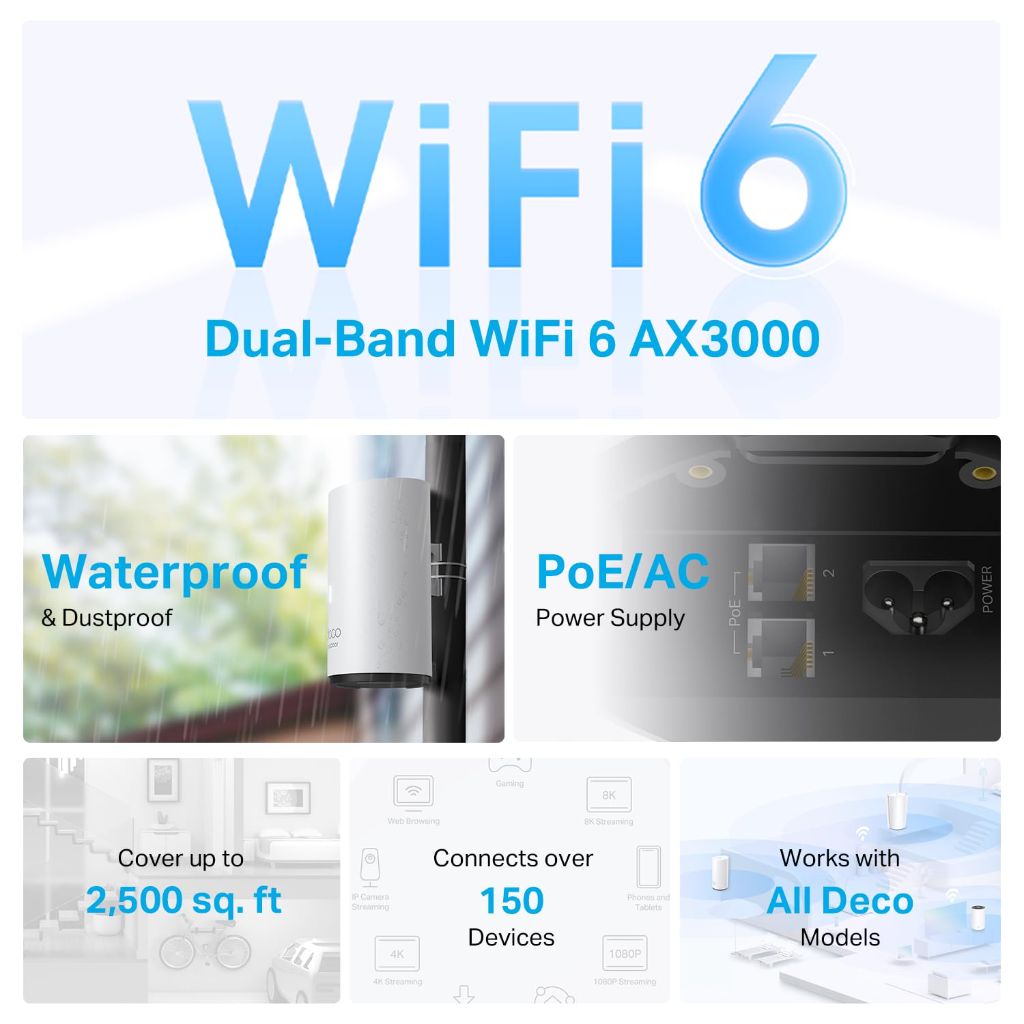TP-Link Deco Outdoor Mesh WiFi (X50-Outdoor) – AX3000 Dual Band WiFi 6 Mesh, Dual Gigabit Ports