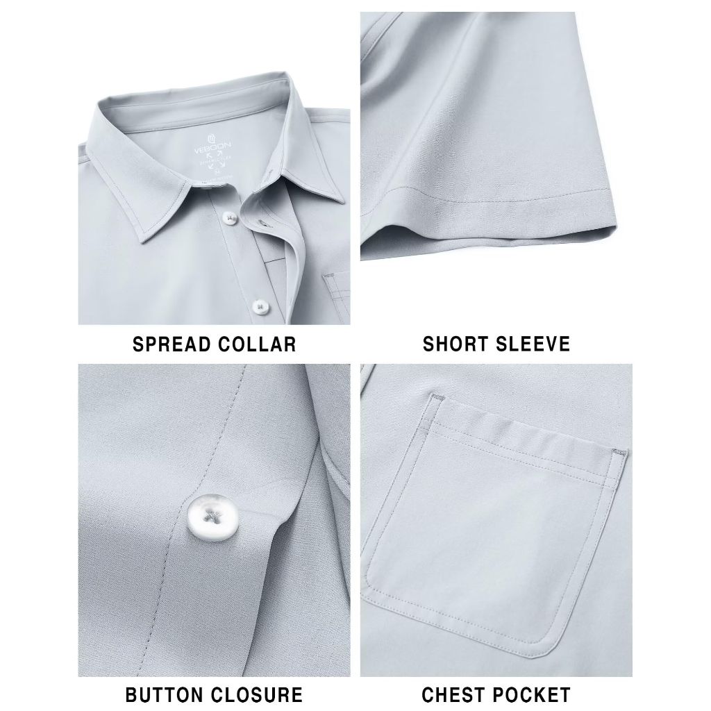 Men's Short Sleeve Button Down Shirt, Glacier Grey, Large