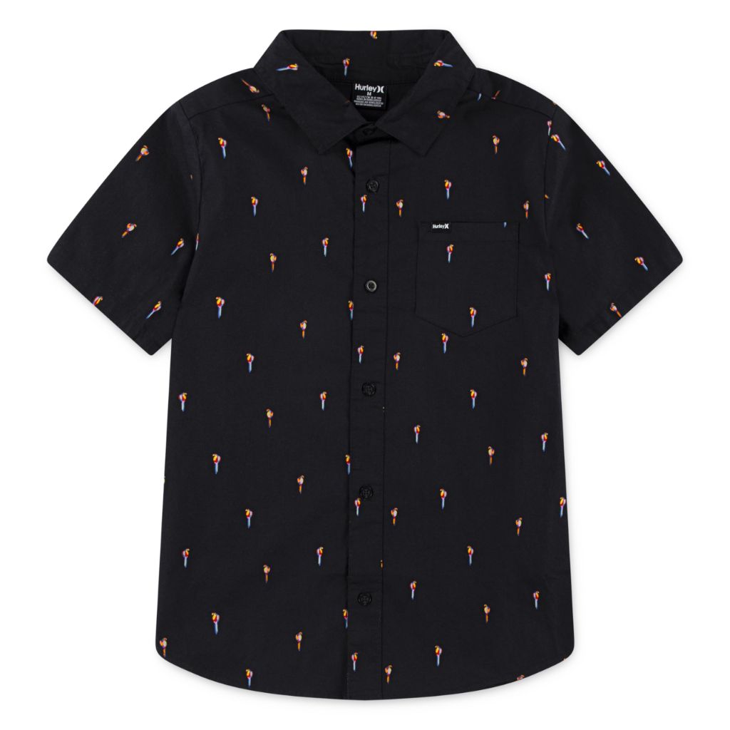 Hurley Boys Woven Button-Down Short Sleeve Shirt, Black - size L