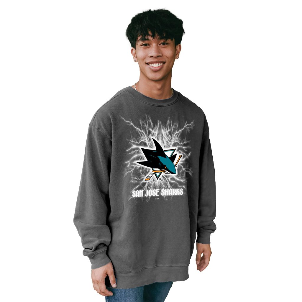San Jose Sharks NHL Officially Licensed Crewneck Sweatshirt Ringspun Electric Black, Small