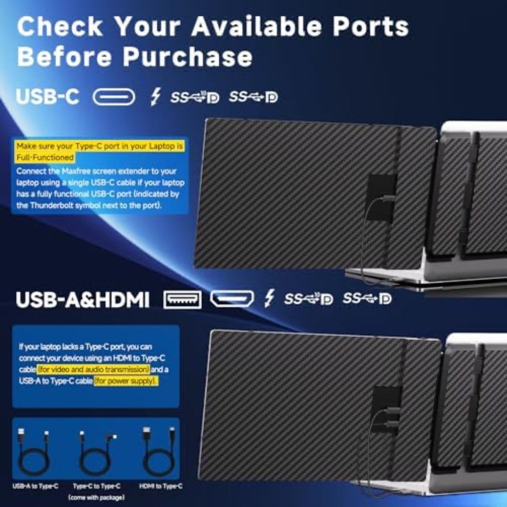 Maxfree Laptop Screen Extender, S1 14'' Dual Screen Plug & Play, 1080P for 13.3-17'' Laptops