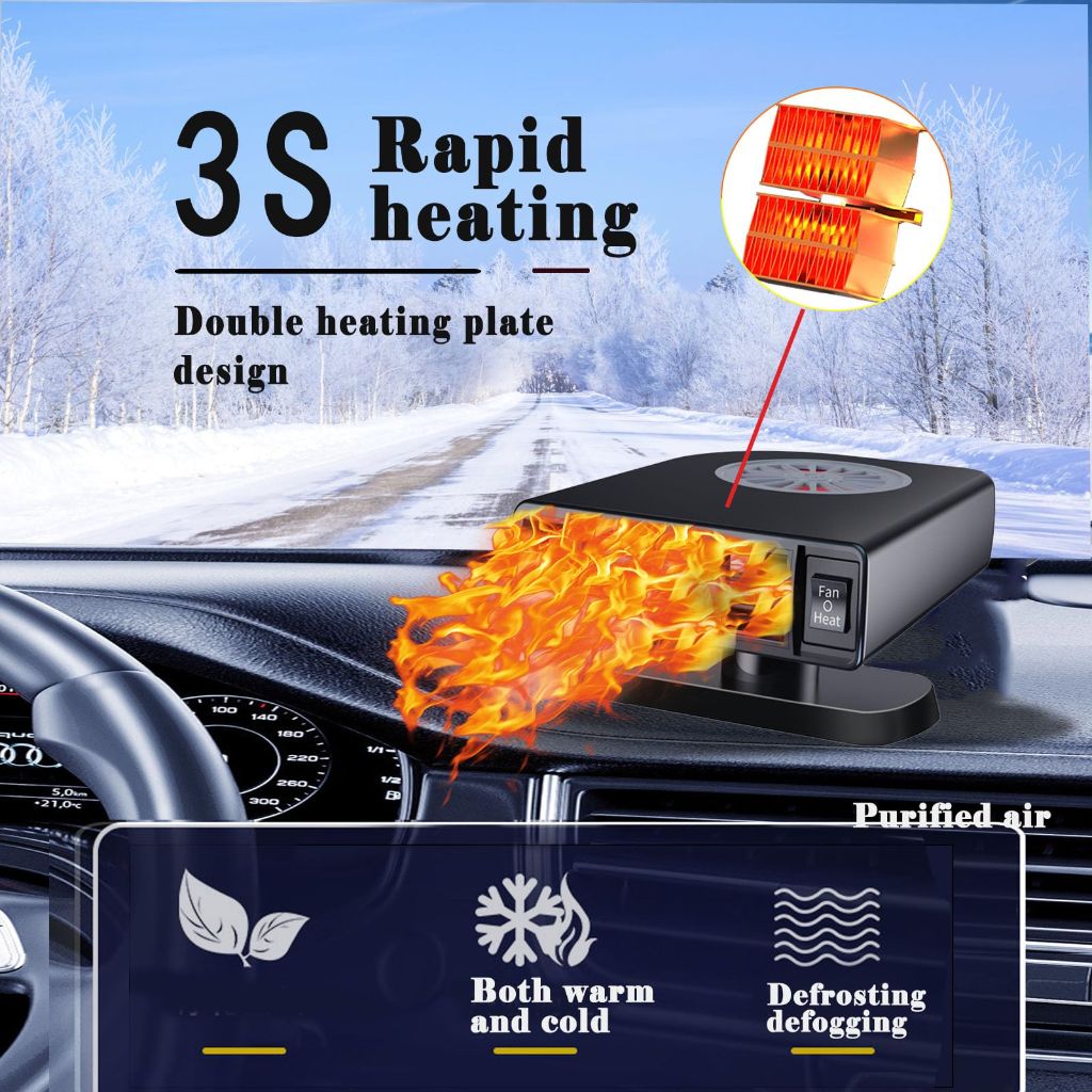 12 Volt Heater For Car 150W Fast Heating Cooling Fan Defogger & Defroster 360° GRAY01