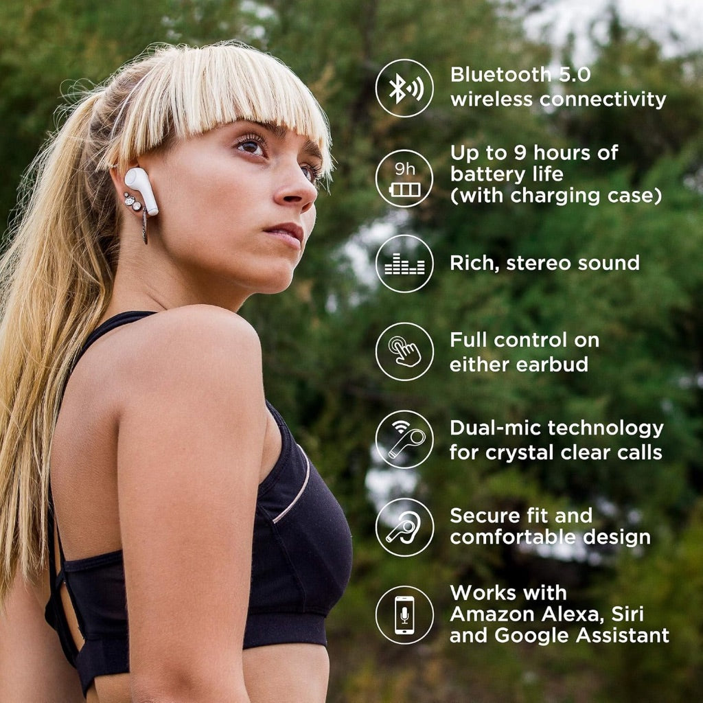 Motorola VerveBuds 500 True Wireless in-Ear Headphones - Cordless Earbuds with Microphone - Use as a Mono Bluetooth 5.0 Headset - Stereo Sound, Dual Mic, 9 Hours Playtime - Voice Assistant Compatible