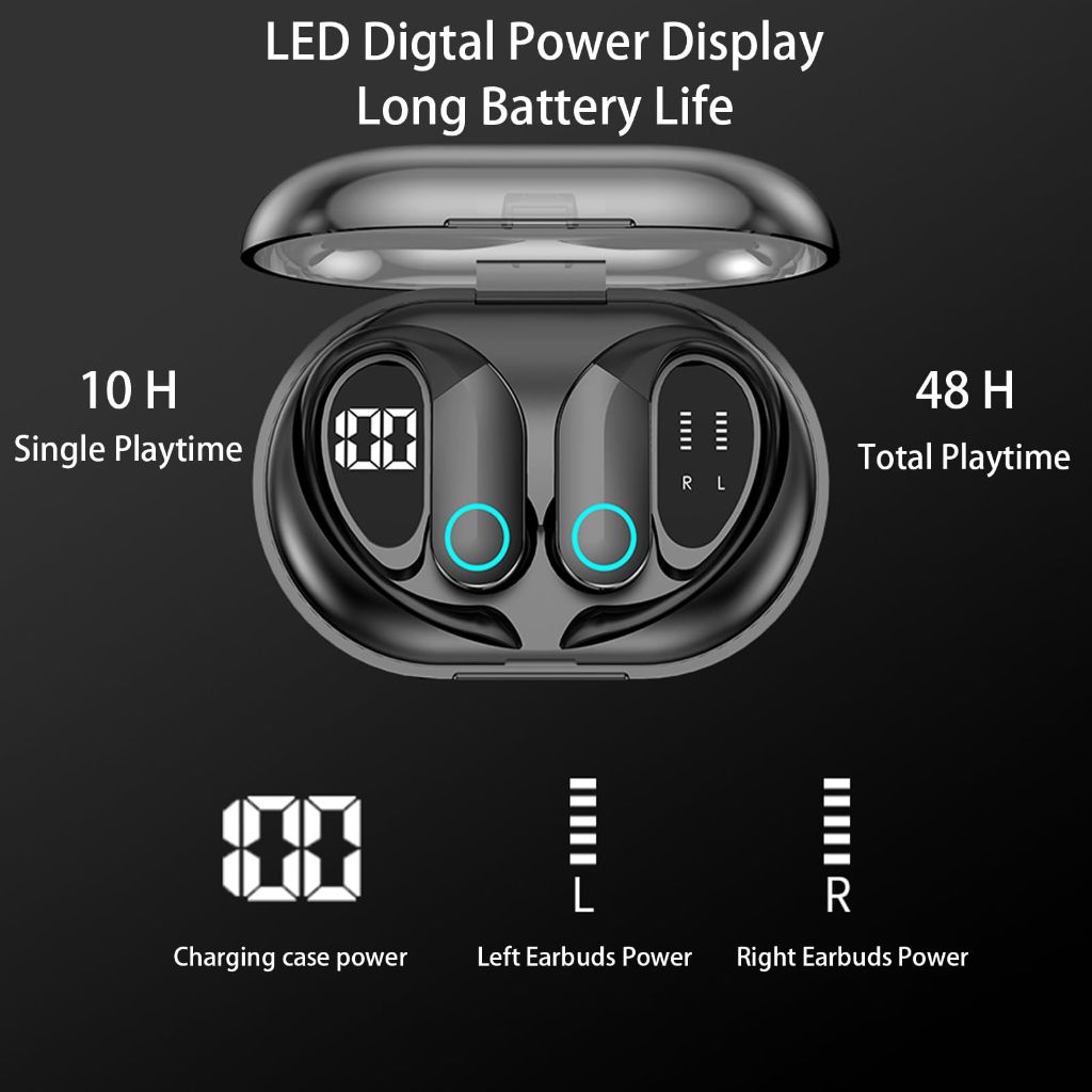 Hulaed Wireless Earbuds with Charging Case, Bluetooth 5.3 Headphones Digital Display - Black