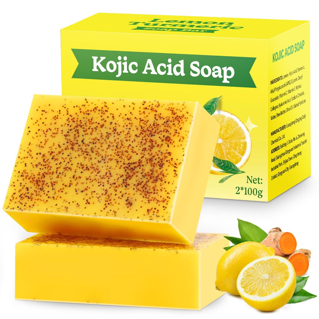 Krynet Kojic Acid Soap, Lemon Turmeric Soap Bar  2 Bars