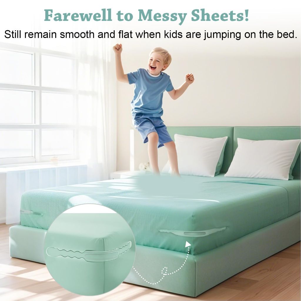 Dtsyteep Adjustable Fitted Bed Sheet Holders with Lock Strips