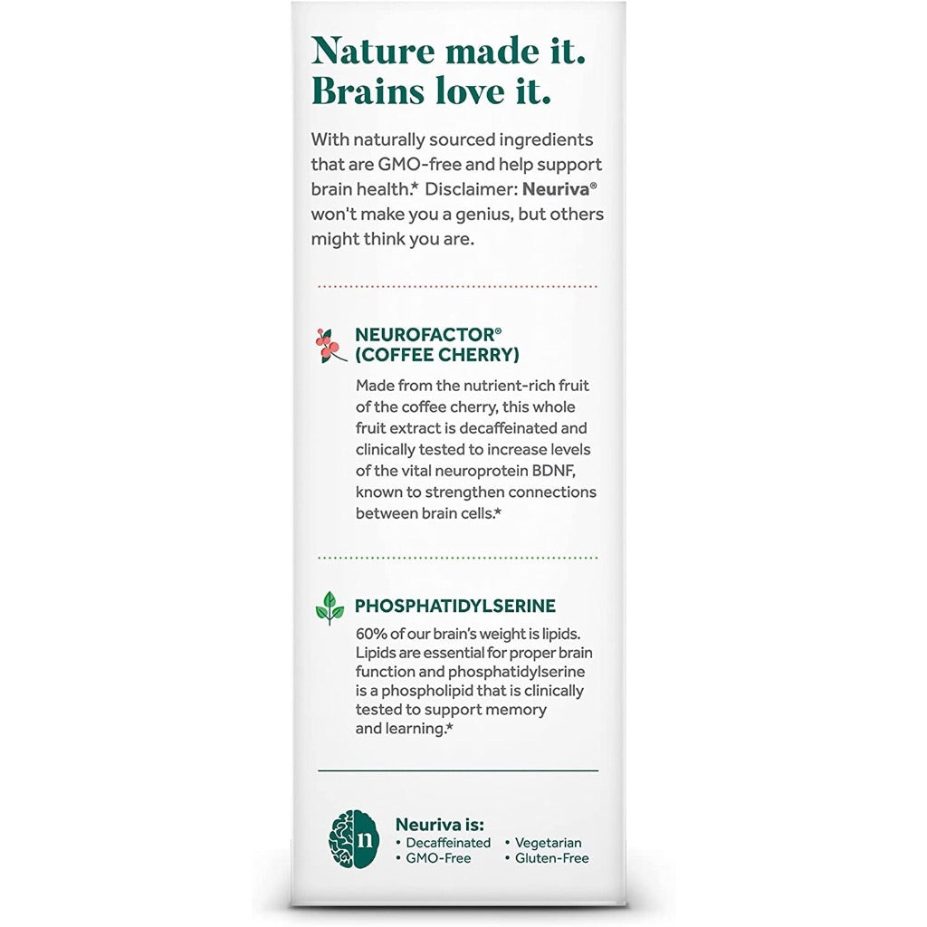 NEURIVA Original Decaffeinated Clinically Tested Nootropic Brain Supplement, 28 Capsules